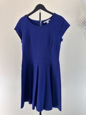 Diane Von Furstenberg Cobalt Blue Cap-Sleeve Fit & Flare Mini Dress